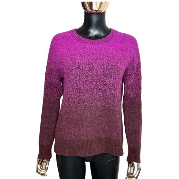 Athleta Jacquard Crew Sweater Ombre Purple Burgundy Wool Blend Medium - Picture 2 of 8